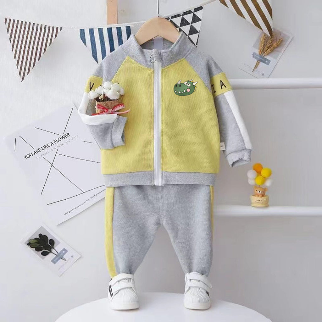 Boys Long Sleeve Color-blocked Sweatshirt With Trouser Set Sets Beige 1-2 Y 