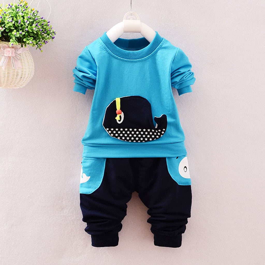 Boys Blue Whale Applique T-Shirt With Pants Set Sets Blue 1-2 Y 