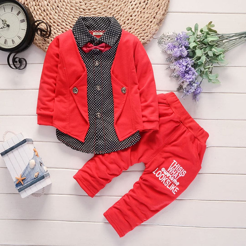 Boys Red Long Sleeve Polka Dot Print Shirt With Pants Set Sets Red 1-2 Y 