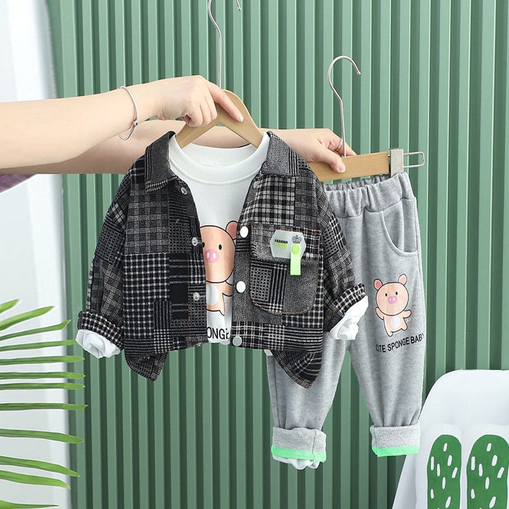 Boys Black Graphic T-Shirt With Printed Jacket & Trouser Set Sets Black 1-2 Y 