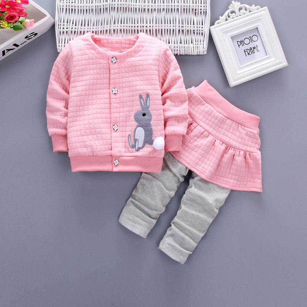 Girls Pink Long Sleeve Sweatshirt With Rabbit Embroidery & Skirt Set Sets Pink 1-2 Y 