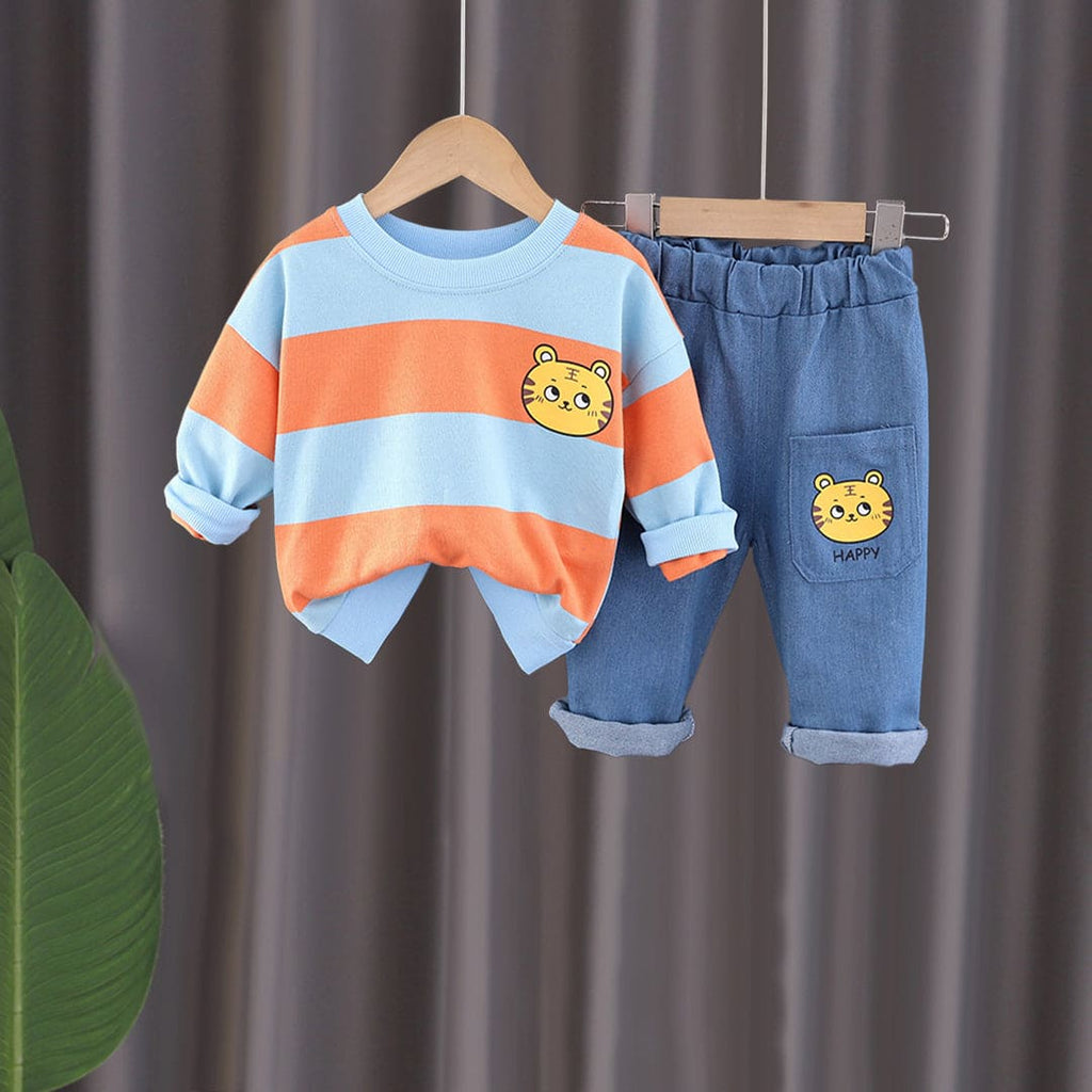 Girls Orange Striped Sweatshirt With Jeans Set Sets Orange 1-2 Y 