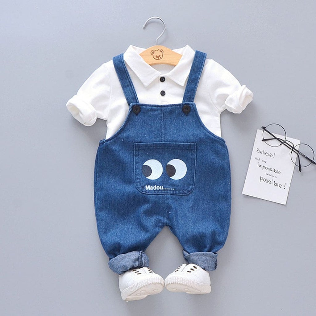 Girls Long Sleeves Striped T-Shirt With Denim Dungaree Set Sets White 1-2 Y 