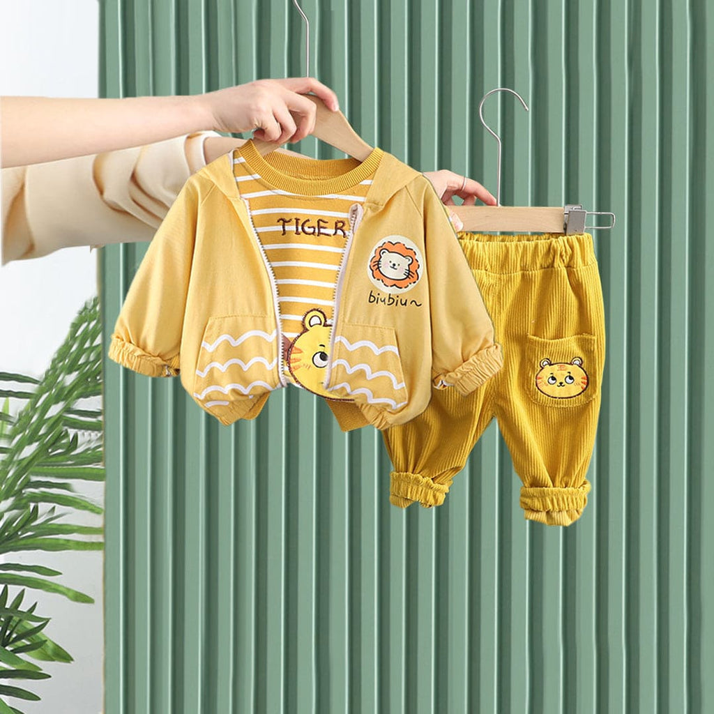 Girls Yellow Printed Sweatshirt With T-Shirt & Corduroy Trouser Set Sets Yellow 1-2 Y 