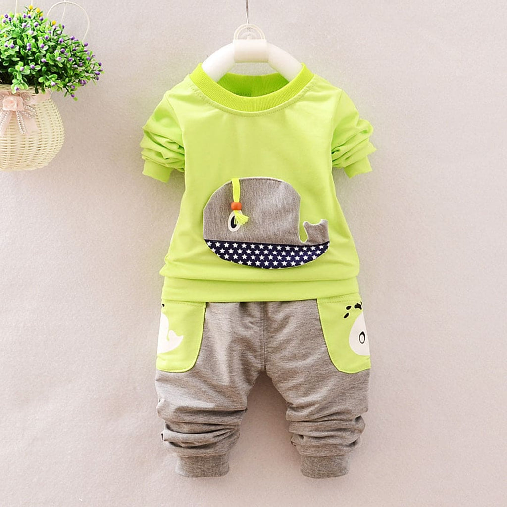 Boys Lime Green Whale Applique T-Shirt With Pants Set Sets Lime 1-2 Y 