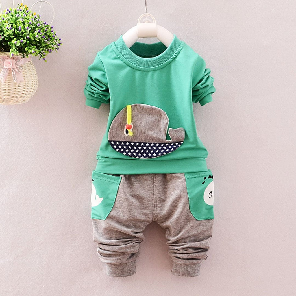 Boys Green Whale Applique T-Shirt With Pants Set Sets Green 1-2 Y 