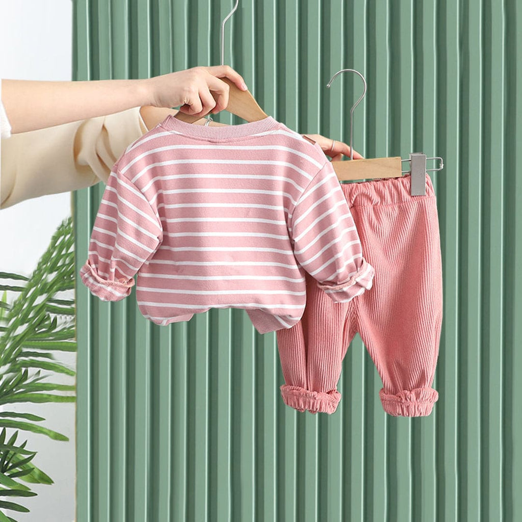 Boys Pink Striped Sweatshirt With Corduroy Trouser Set Sets Pink 1-2 Y 