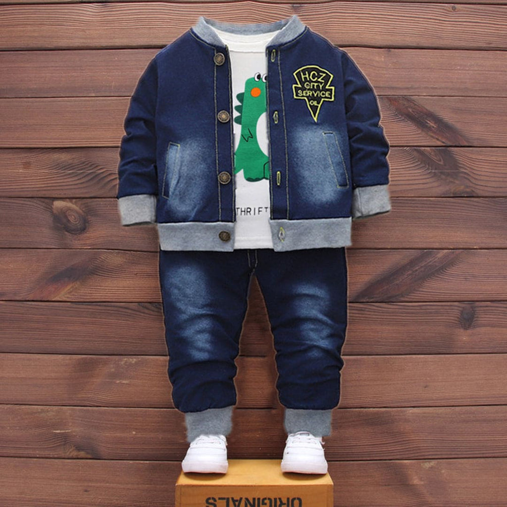 Boys Green Dinosaur Graphic T-Shirt With Denim Jacket & Pants Set Sets Green 1-2 Y 