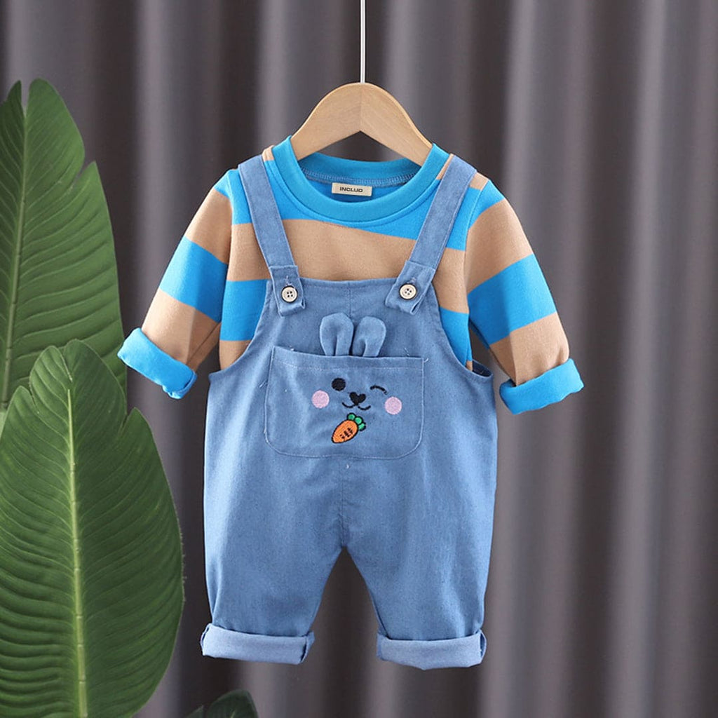 Boys Blue  Striped Sweatshirt With Denim Dungaree Set Sets Blue 1-2 Y 