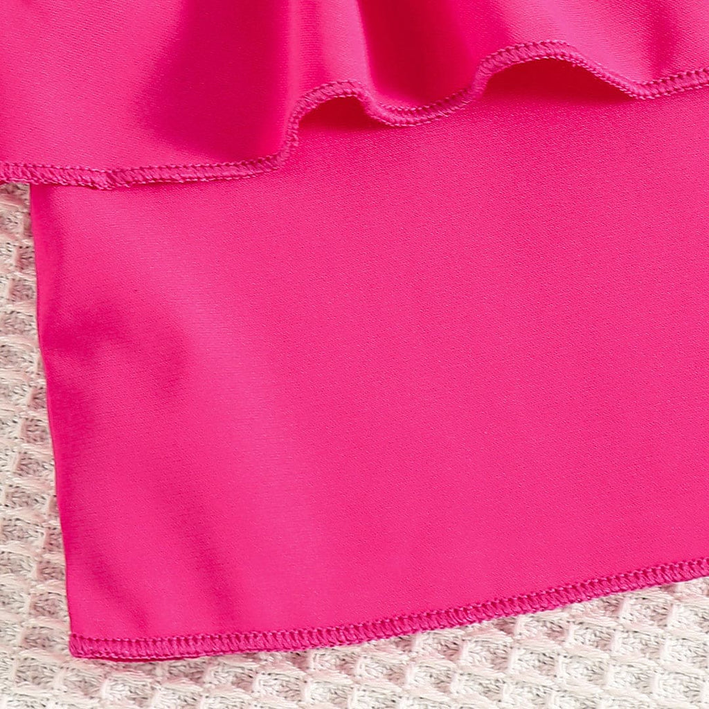 Girls Fuchsia Layered Camisole Top With Printed Pants Set Sets   