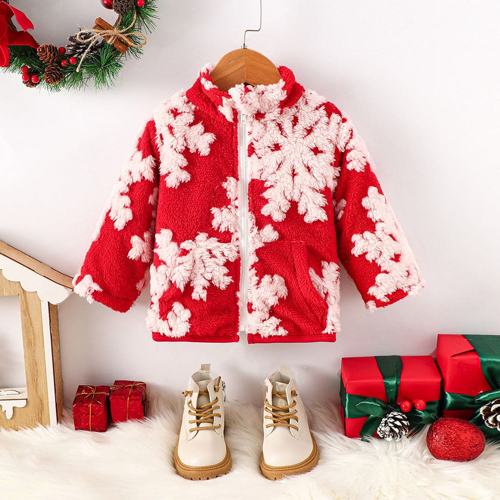 Girls Red Snow Look Long Sleeve High Neck Fleece Jacket Coats & Jackets Red 1-2 Y 