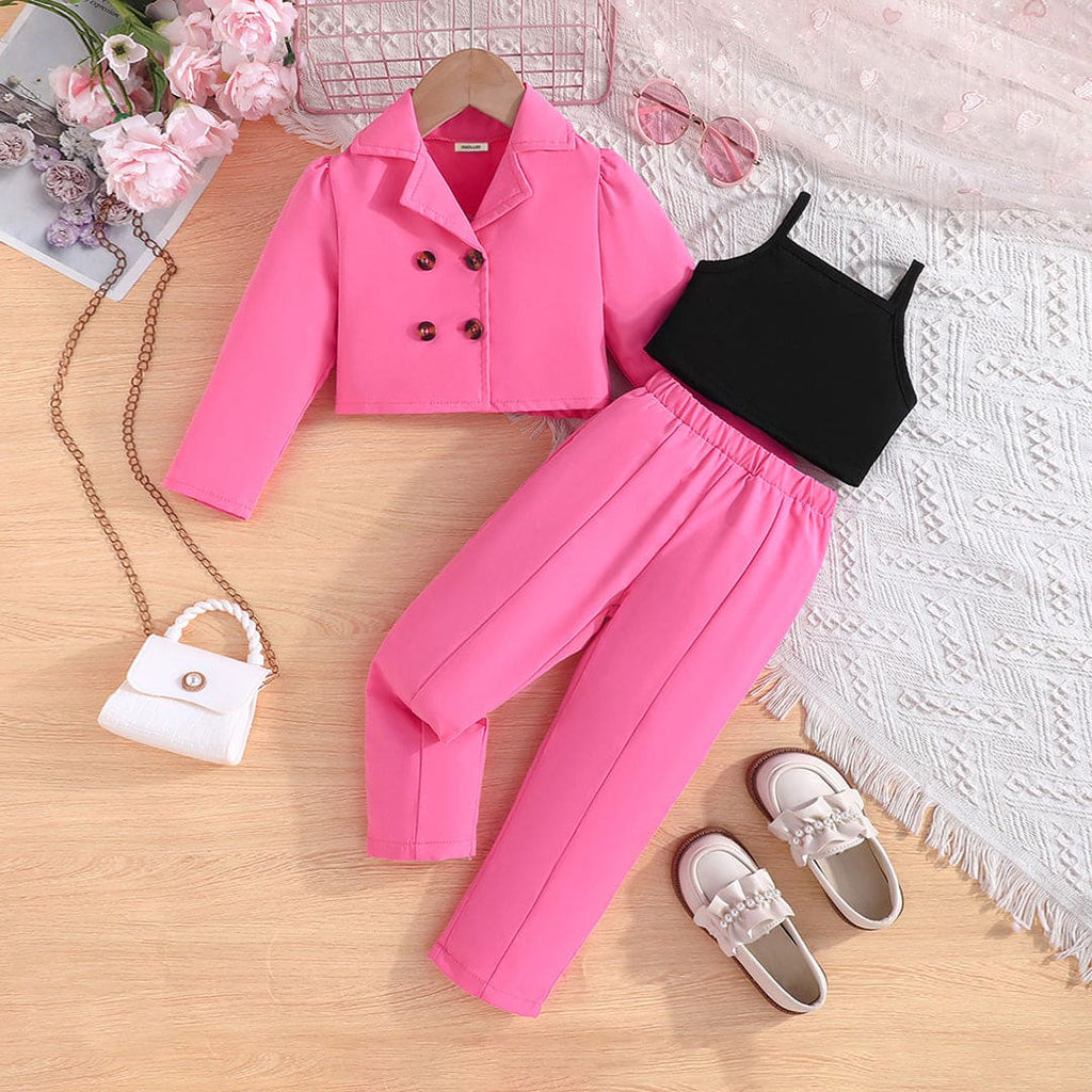 Girls Pink Long Sleeve Jacket With Camisole Top And Pants Set Sets Pink 3-4 Y 