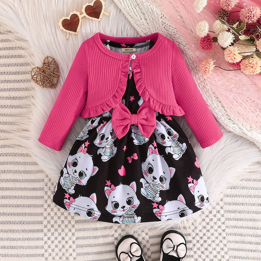 Girls Red Shrug With Halloween Printed Fit & Flare Dress Casual Dresses Red 6-9 M 