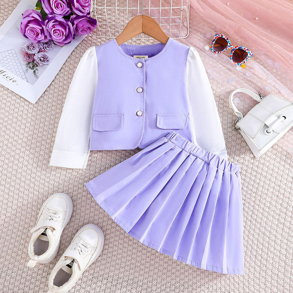 Girls Purple Long Sleeve Crop Length Top With Skirt Set Sets Purple 4-5 Y 