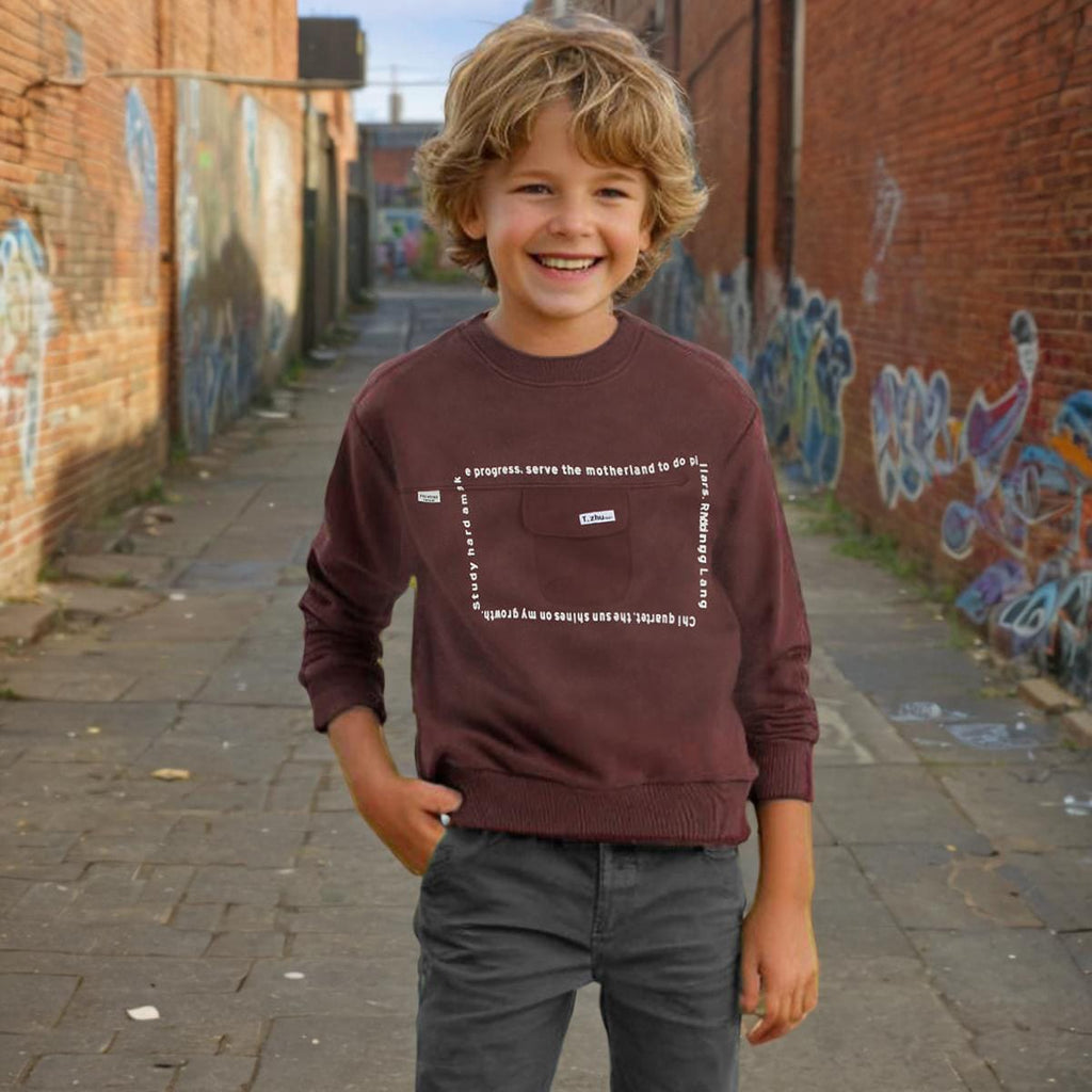 Boys HD Print Long Sleeve Fleece Sweatshirt With Flap Pocket Sweatshirts & Hoodies Brown 9-10 Y 