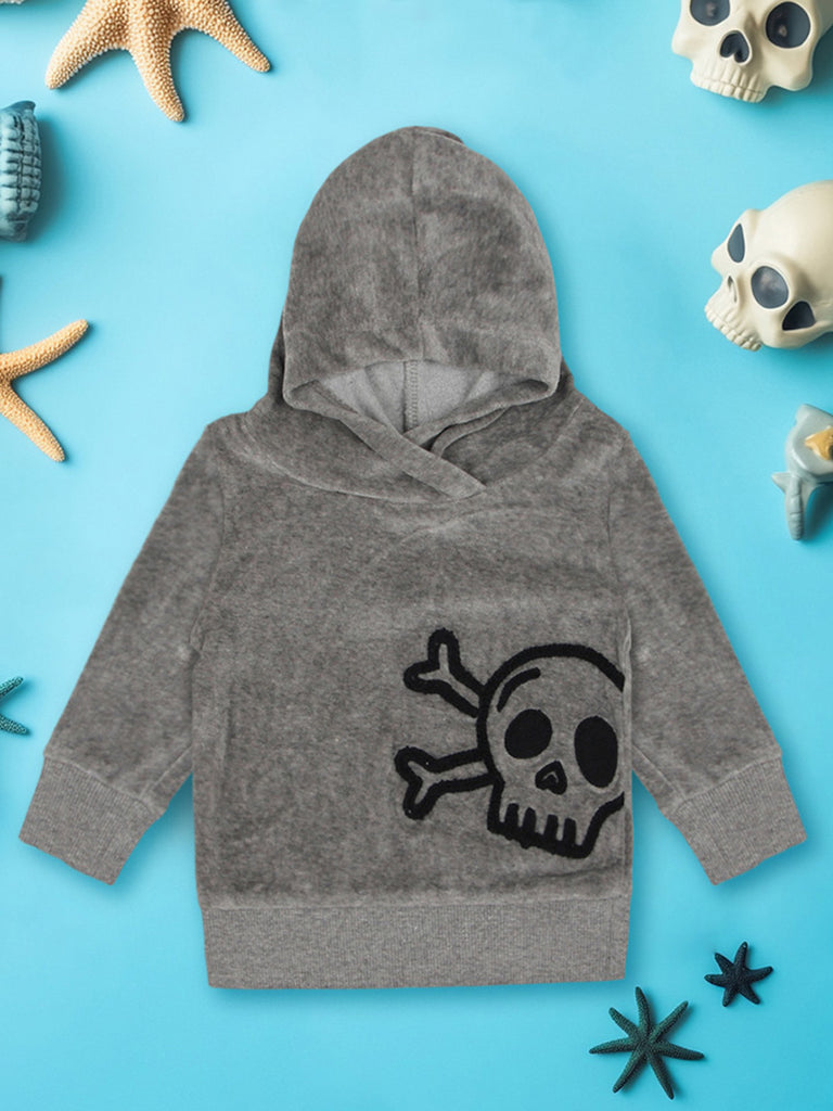 Boys Gray Skull Embroidery Soft Velvet Sweatshirt Sweatshirts & Hoodies Gray 0-1 M 