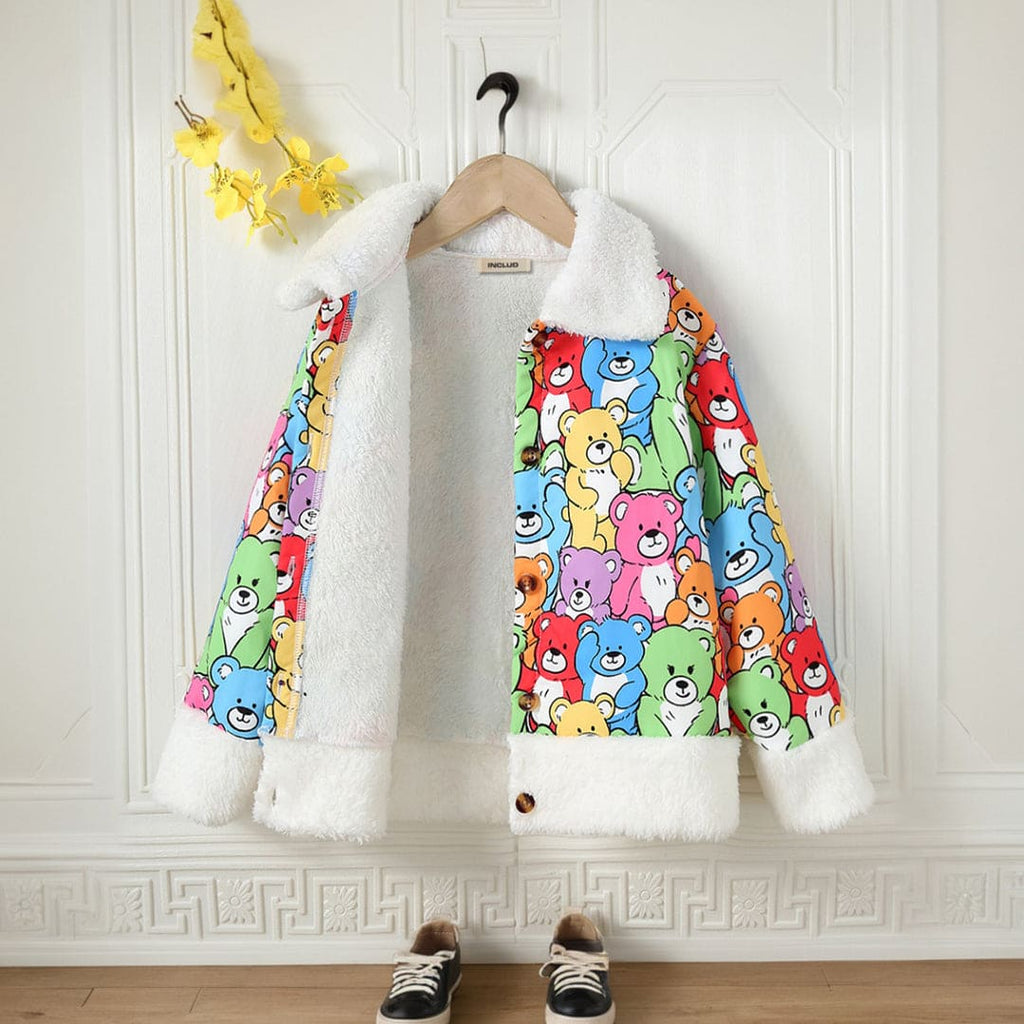 Girls White Bear Printed Fleece Line Jacket Coats & Jackets White 4-5 Y 