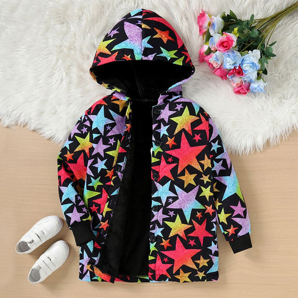 Girls Multicolor Star Printed Hooded Jacket Coats & Jackets Multicolor 8-9 Y 