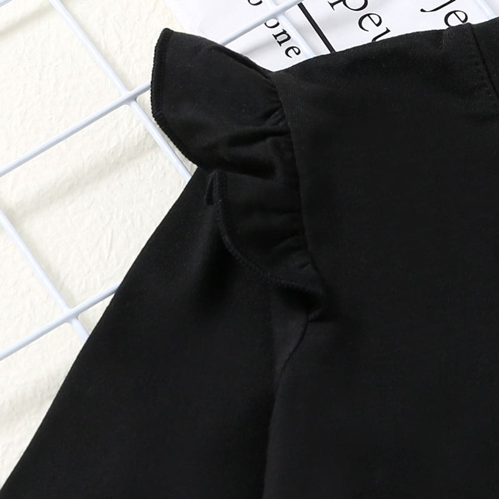 Girls Black Knitted Top with Embroidered Skirt Sets   