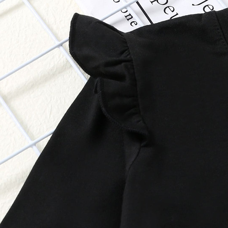 Girls Black Knitted Top with Embroidered Skirt Sets   