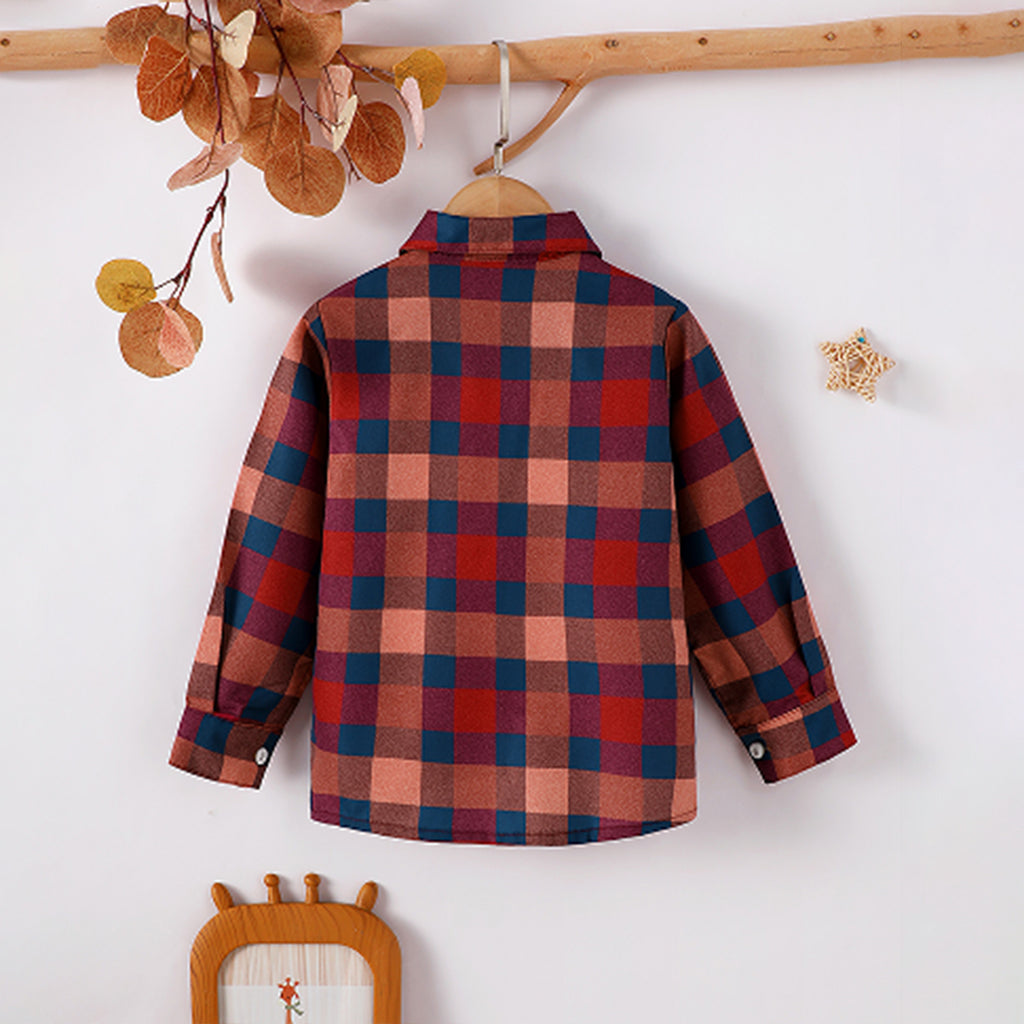 Boys Red Checkered Print Full Sleeves Regular Shirt Shirts Red 4-5 Y 