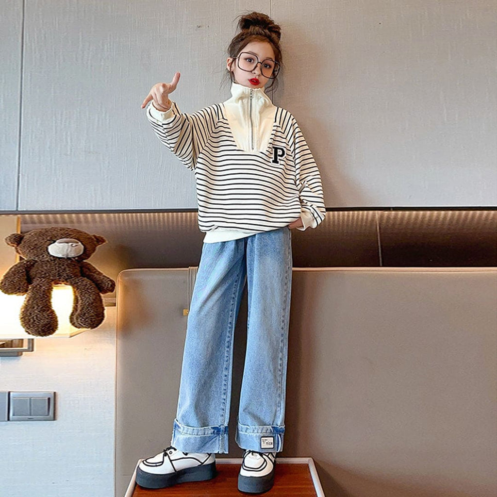 Girls Blue Elasticated Straight Fit Denim Jeans Jeans   