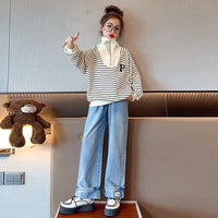 Girls Blue Elasticated Straight Fit Denim Jeans Jeans   
