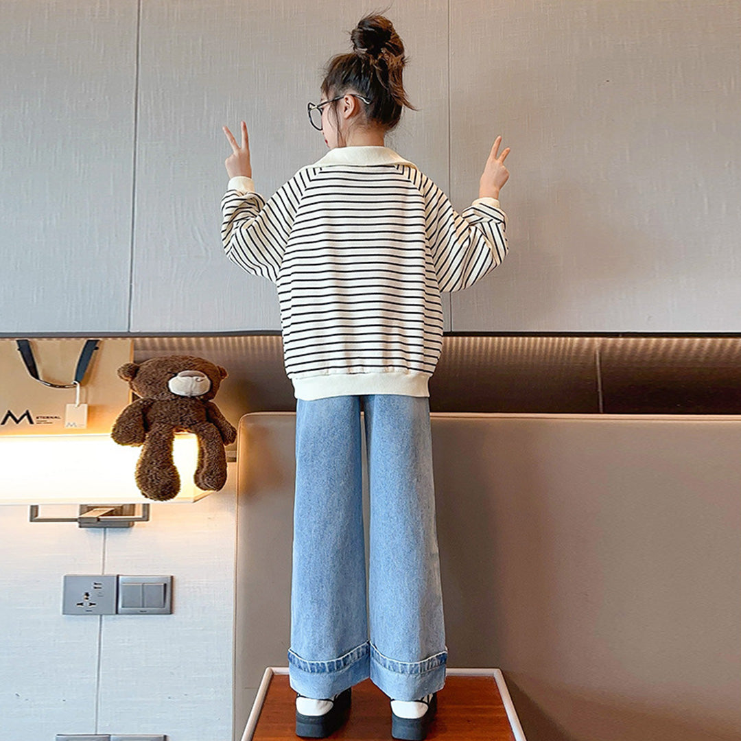 Girls Blue Elasticated Straight Fit Denim Jeans Jeans   