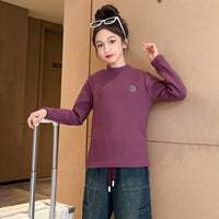 Girls Purple Long Sleeve Cotton High Neck Top Tops   