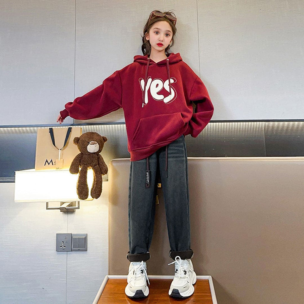 Girls Burgundy Hooded Long Sleeve Sweatshirt