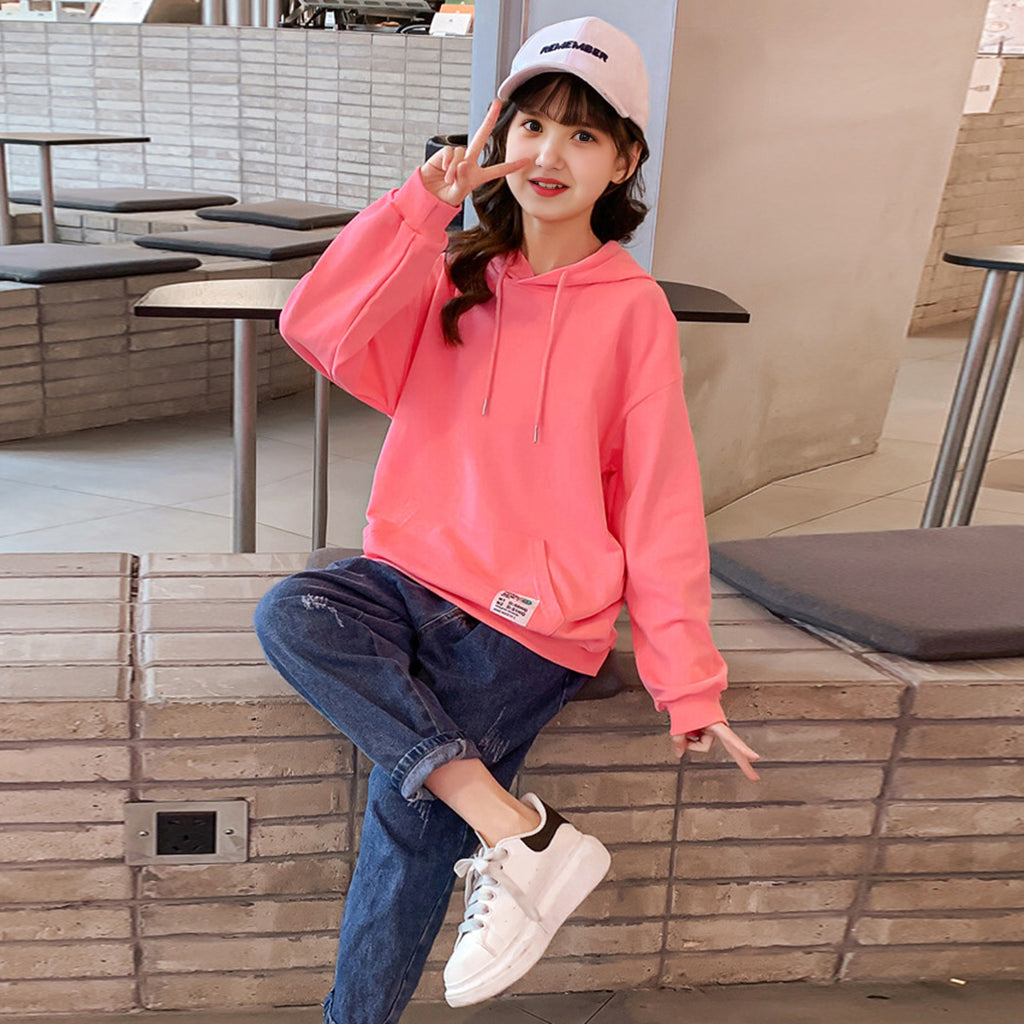 Girls Pink Oversized Hooded Trendy Sweatshirt Sweatshirts & Hoodies   
