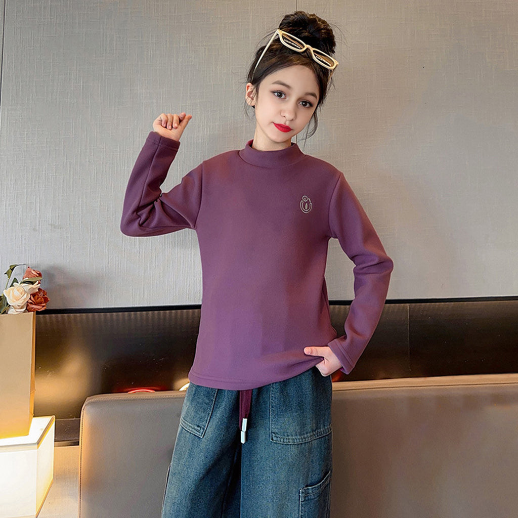 Girls Purple Long Sleeve Cotton High Neck Top Tops Purple 3-4 Y 