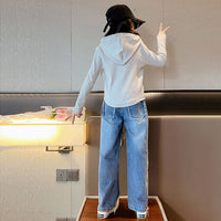 Girls Grey Front Open Hooded Jacket Coats & Jackets   