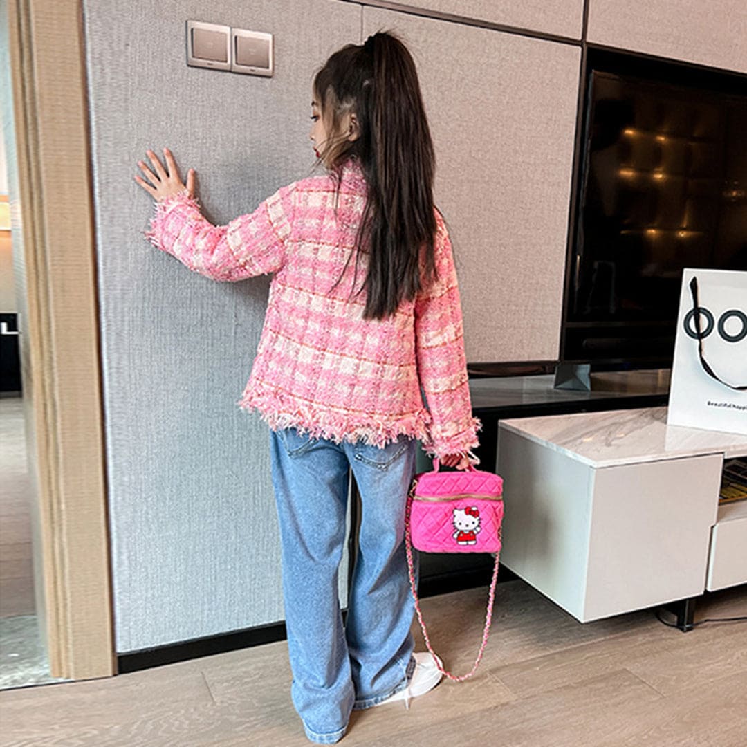 Girls Pink Stylish Front Open Long Sleeve Coat Coats & Jackets   
