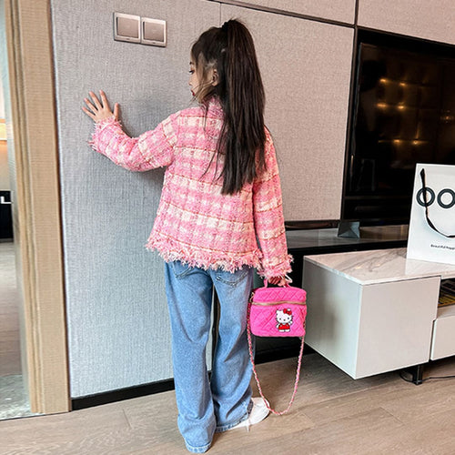 Girls Pink Stylish Front Open Long Sleeve Coat Coats & Jackets   