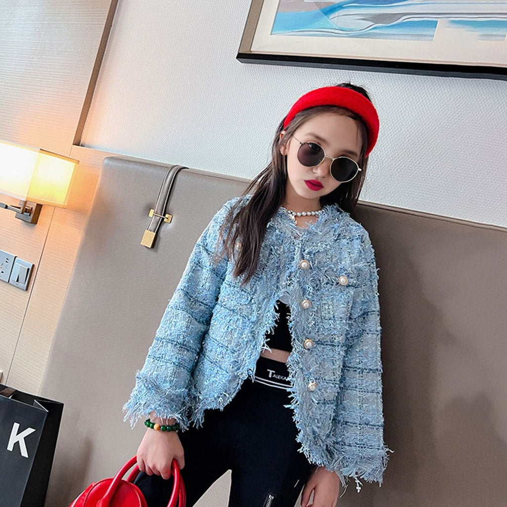 Girls Green Stylish Front Open Coat Coats & Jackets   