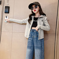 Girls Grey Front Open Hooded Jacket Coats & Jackets   