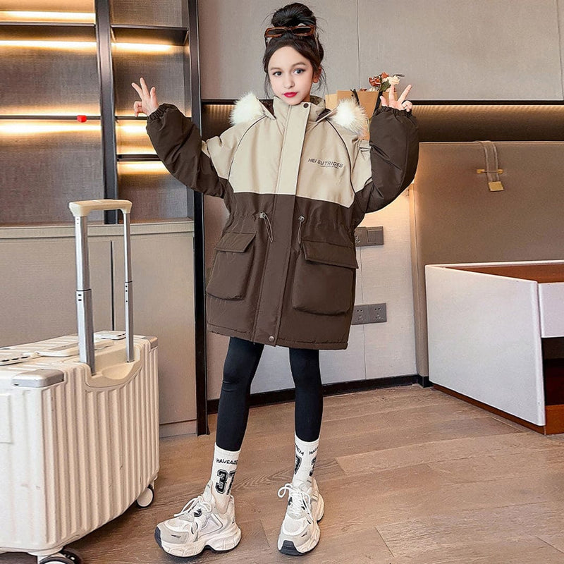 Girls Brown Fleece Lined Hooded Long Sleeve Jacket Coats & Jackets   