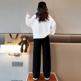 Girls Black Sweatpants With Piping Trackpants & Joggers   