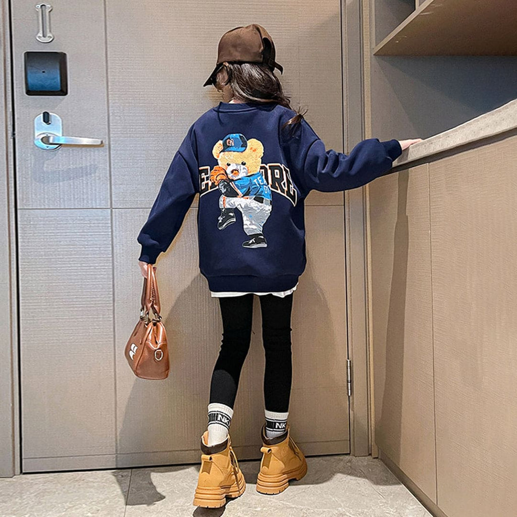 Girls Blue Text Printed Fleece Long Sleeve Sweatshirt Sweatshirts & Hoodies Blue 3-4 Y 