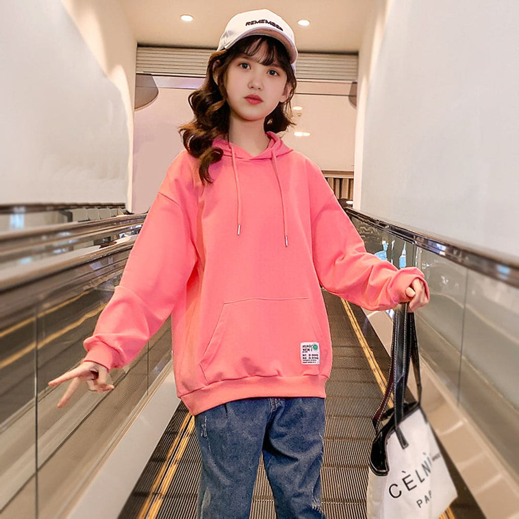 Girls Pink Oversized Hooded Trendy Sweatshirt Sweatshirts & Hoodies   