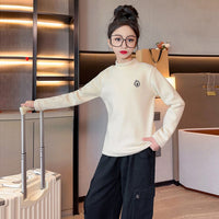 Girls White Long Sleeve Cotton High Neck Top Tops   