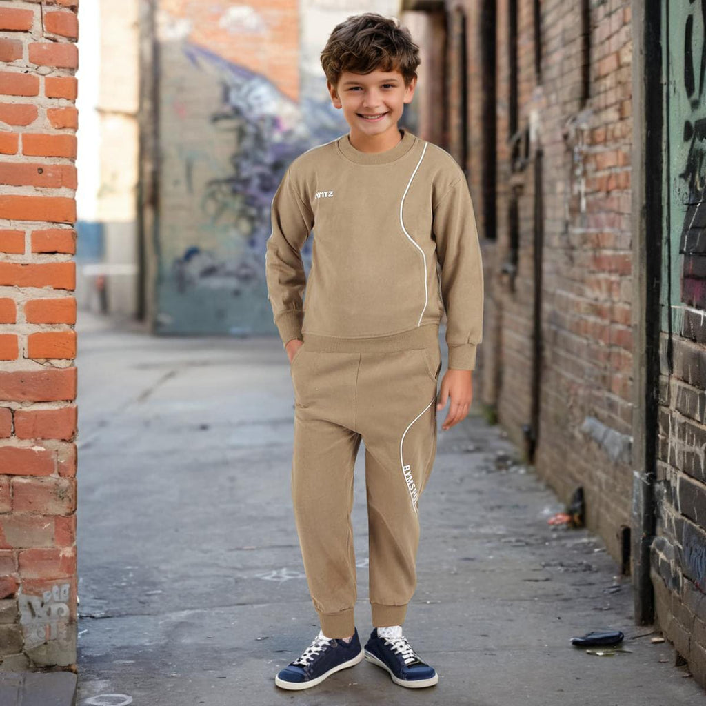 Boys Khaki Long Sleeve Sweatshirt With Sweat Pants Set Sets Khaki 5-6 Y 