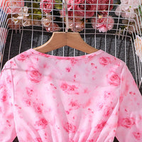 Girls Pink Floral Print Flared Sleeves Fit & Flare Casual Dress Casual Dresses   