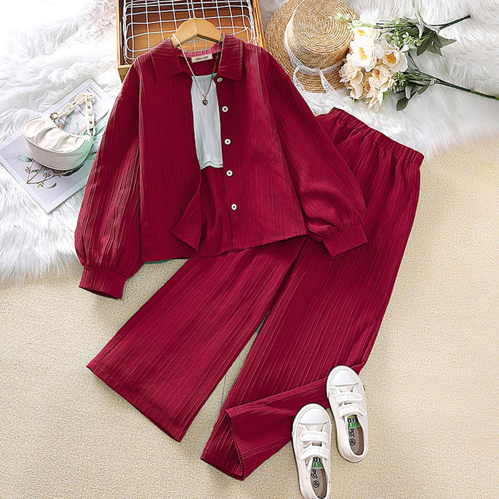 Girls Maroon Full Sleeves Shirt with Pants Co-ord Set Sets Maroon 7-8 Y 