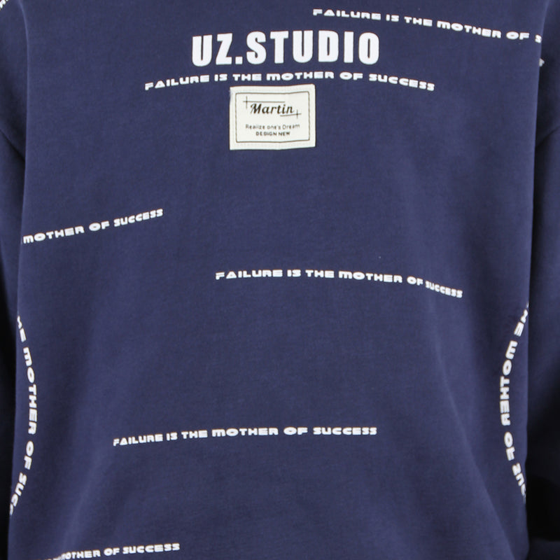 Boys Navy Hooded Printed Warm Sweatshirt Sweatshirts & Hoodies   