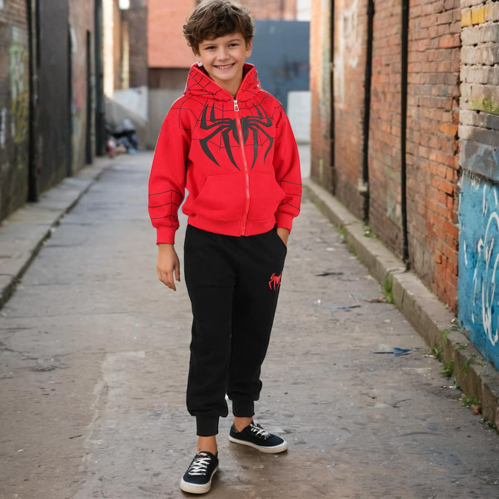 Boys Red Spider HD Print Hooded Sweatshirt With Sweat Pants Set Sets Red 9-10 Y 