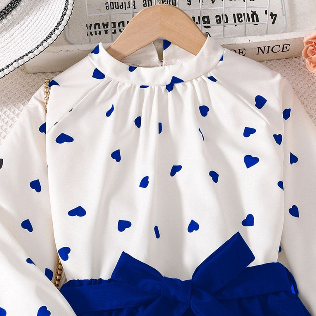 Girls Blue Heart Print Long Sleeves Top with Pants Set Sets   