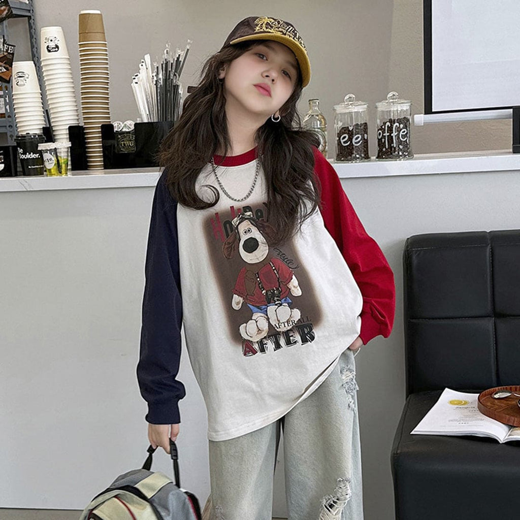 Girls Multicolor Cartoon Graphic Long Sleeve T-Shirt Tops Multicolor 5-6 Y 