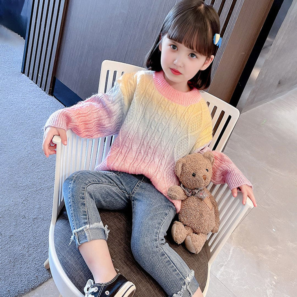 Girls Multicolor Stylish Knitted Pullover Sweater Sweaters & Cardigans Pink 1-2 Y 